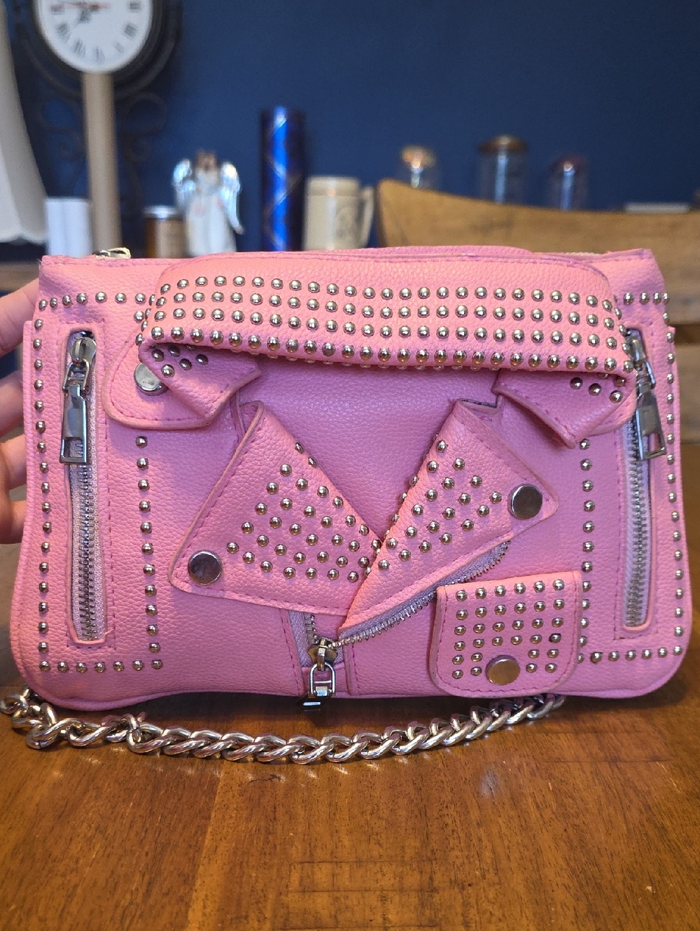 Studded Pink Leather Crossbody Bag - Fashion Statement - Picture 16 of 16